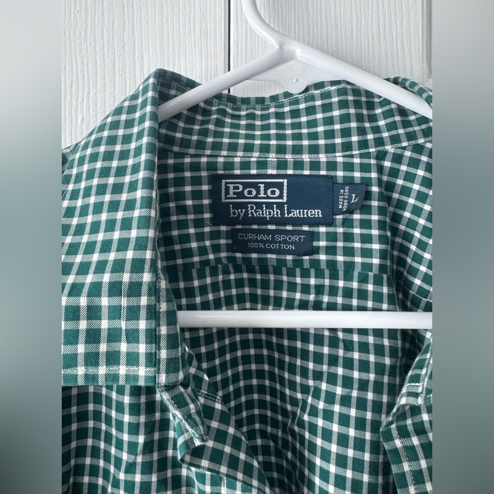 Polo Ralph Lauren Green & White Plaid Gingham Button Down Shirt Size L